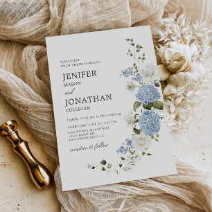 Convites Casamento Floral de Rosas Brancas de Hydrangea Azu