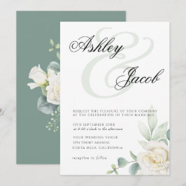 Convites Casamento Floral de Rosas Brancas Elegantes