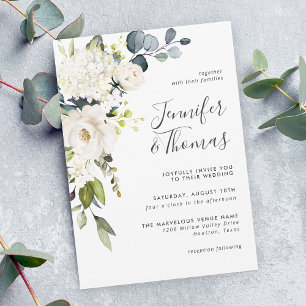Convites Casamento Floral de Rosas Brancas Elegantes e Hydr