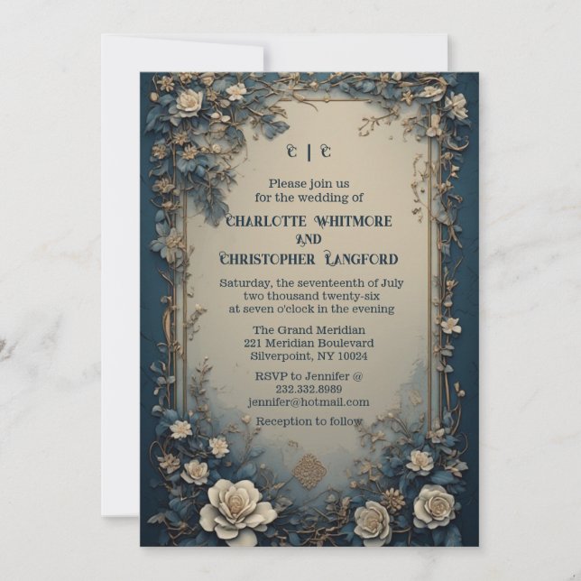 Convites Casamento Floral de Rosas Brancas Luxuosas Verde E (Frente)