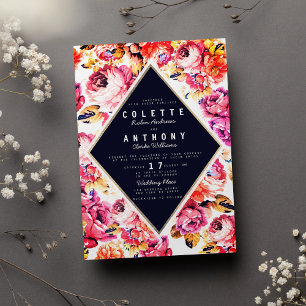 Convites Casamento floral de rosas cor-de-rosa boêmia