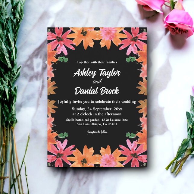 Convites Casamento Floral de Rosas de Negra Elegante (Criador carregado)