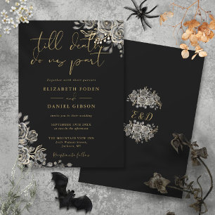 Convites Casamento Floral de Rosas Góticas Preto e Dourado