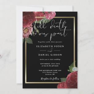 Convites Casamento Floral de Rosas Pretas e Douradas Gótica