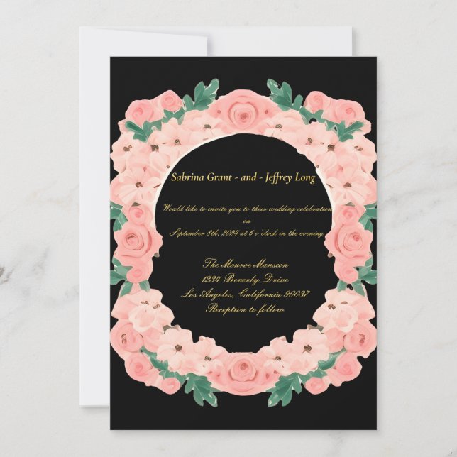 Convites Casamento Floral de Rosas Rosa (Frente)