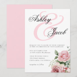 Convites Casamento Floral de Rosas Rosa Bege Elegante