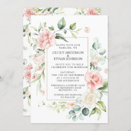 Convites Casamento Floral de Rosas Rosa e Eucalyptus