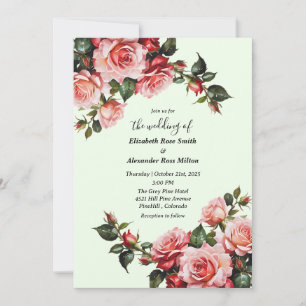 Convites Casamento floral de rosas rosa e vermelho elegante
