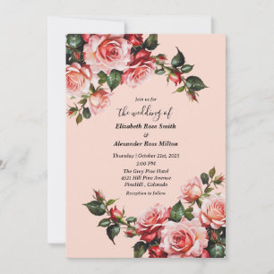 Convites Casamento floral de rosas rosa e vermelho elegante