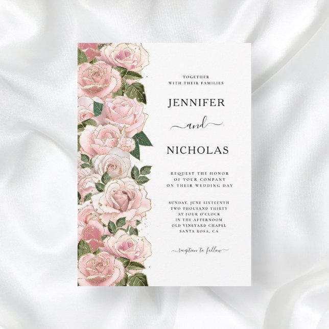 Convites Casamento Floral de Rosas Rosa Elegante (Criador carregado)
