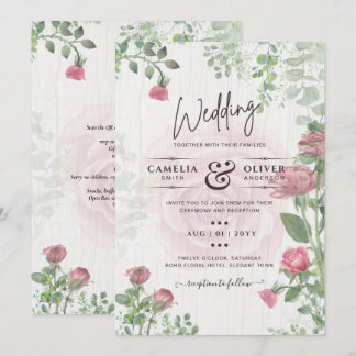 Convites Casamento Floral de Rosas Rosa Pidrosas com Todo-e