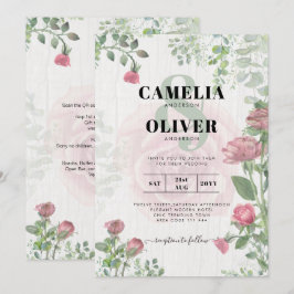 Convites Casamento Floral de Rosas Rosa Pidrosas com Todo-e