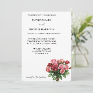 Convites Casamento Floral de Rosas Rosa Vermelhas Romântica