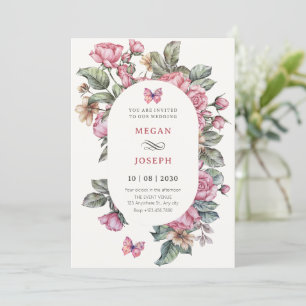 Convites Casamento floral de rosas rústicos cor-de-rosa