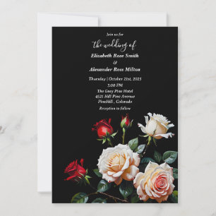 Convites Casamento floral de rosas vermelhas rosadas e bran