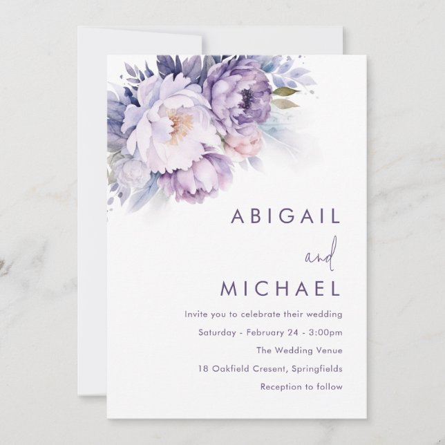 Convites Casamento Floral de Roxo Magical (Frente)
