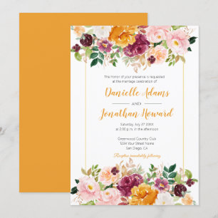 Convites Casamento Floral de Saffron Burgundy Rosa