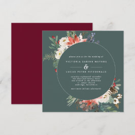 Convites Casamento Floral de Sage e Marsala ao quadrado