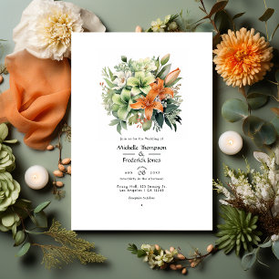 Convites Casamento Floral de Sage Green e Light Terracotta