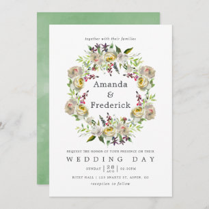 Convites Casamento Floral de Sage Green e White Watercolor