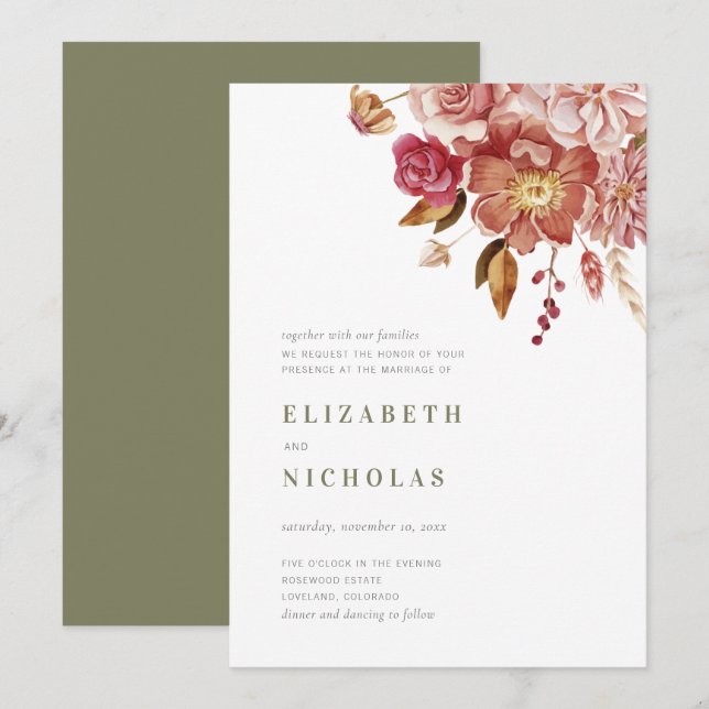 Convites Casamento Floral de Sage Green Elegant Watercolor (Frente/Verso)