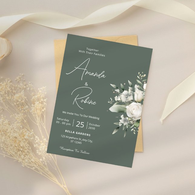 Convites Casamento Floral de Sage Green Watercolor (Criador carregado)