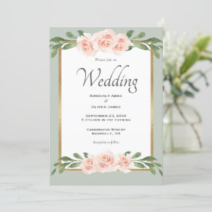 Convites Casamento Floral de Sage Green Watercolor