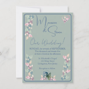 Convites Casamento Floral De Sage, Rosa E Matizes Azuis