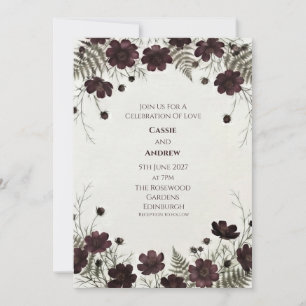 Convites Casamento Floral de Samambaia Cosmos Burgundy Escu