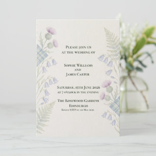 Convites Casamento Floral de Samambaia e Sinuelo Azul Escoc