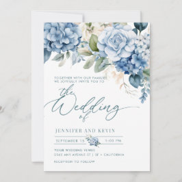 Convites Casamento Floral de Script Moderno de Hydrangea Az