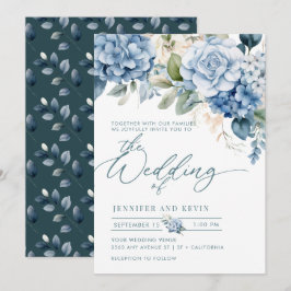 Convites Casamento Floral de Script Moderno de Hydrangea Az