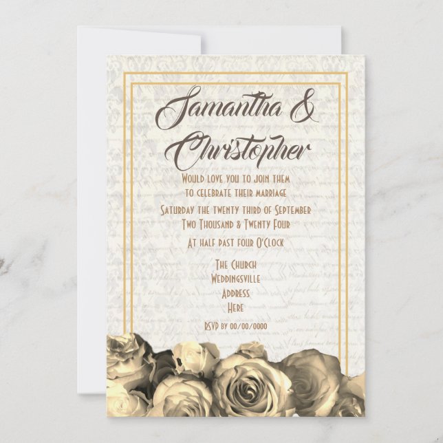 Convites Casamento floral de Sepia pergaminho (Frente)