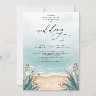 Convites Casamento Floral de Serene Teal Beach