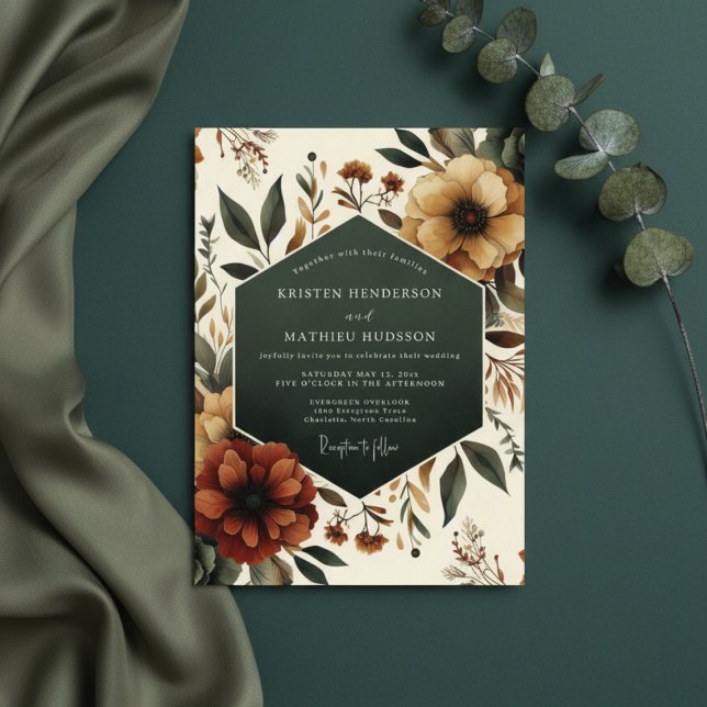 Convites Casamento Floral de Sienna na Floresta (Criador carregado)