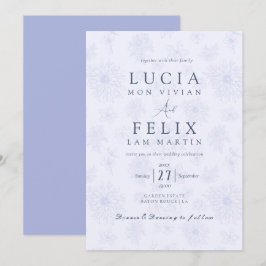 Convites Casamento floral de Sombra Azul Elegante Delicado