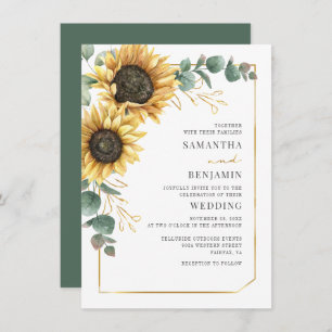 Convites Casamento Floral de Sunflower Eucalyptus