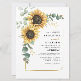 Convites Casamento Floral de Sunflower Eucalyptus Greenery