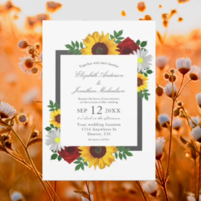 Convites Casamento Floral de Sunflower Rosa Daisy Autumn (Criador carregado)