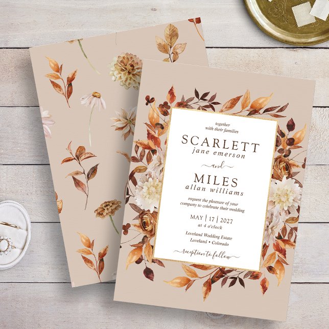 Convites Casamento Floral de Taupe Fall Terracotta Watercol (Taupe Fall Terracotta Watercolor Floral Wedding Invitation by Painted Paperie
)