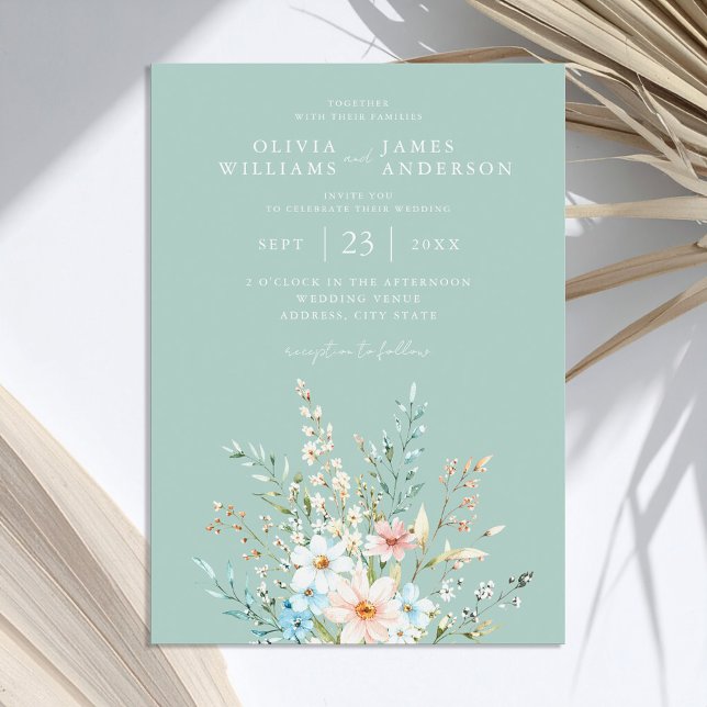 Convites Casamento Floral de Teal Boho Chic Wildflower (Criador carregado)