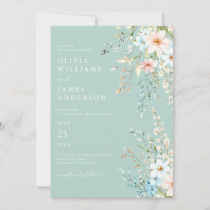 Convites Casamento Floral de Teal Boho Chic Wildflower