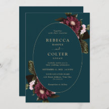 Casamento Floral de Teal Burgundy Escuro Elegante