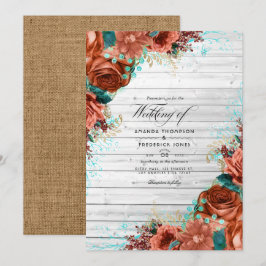 Convites Casamento Floral de Téal e Barn Coral