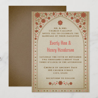 Convites Casamento Floral de Terracota Medieval Elegante