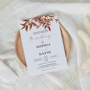 Convites Casamento Floral de Terracotta com Queda Moderna B