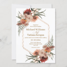 Convites casamento floral de terracotta elegante