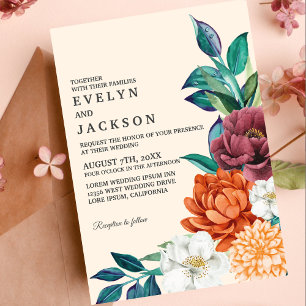 Convites Casamento Floral de Terracotta, Elegante Taupe Fal