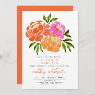 Convites Casamento Floral de Terracotta, Laranja-Burnt mari