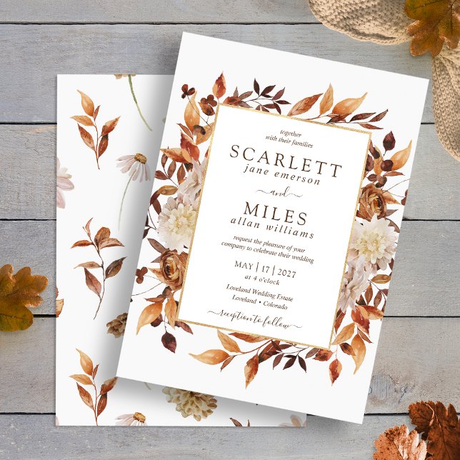 Convites Casamento Floral de Terracotta Watercolor (White Fall Terracotta Watercolor Floral Wedding Invitation by Painted Paperie
)